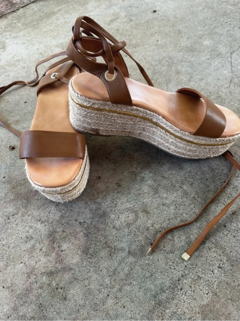 Womens Brown Espadrille Platform Lace-Up Sandals